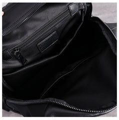 Black Nylon Leather Satchel Rucksack Womens School Backpacks Purse Nylon Leather Travel Rucksack for Ladies