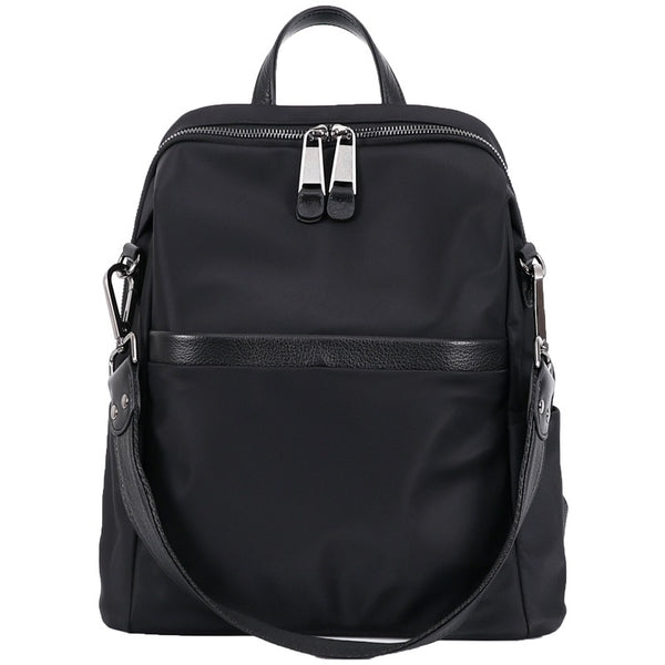 Black Nylon Satchel Backpack Womens Convertible School - Back View