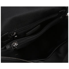 Black Nylon Satchel Backpack Womens Cute School Backpack Purse Black Nylon Leather College Rucksack for Ladies