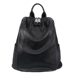 Black Nylon Satchel Backpack Womens Cute School Backpack Purse Black Nylon Leather College Rucksack for Ladies