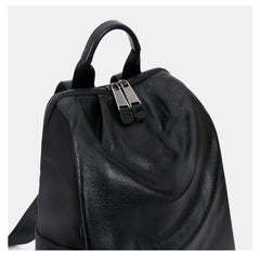 Black Nylon Satchel Backpack Womens Cute School Backpack Purse Black Nylon Leather College Rucksack for Ladies