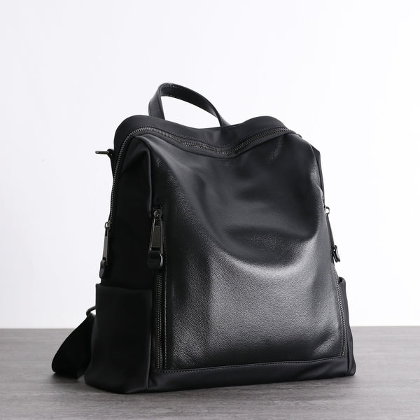 Black Nylon Satchel Backpack Womens Cute School - Back View