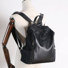 Black Nylon Satchel Backpack Womens Cute School Backpack Purse Black Nylon Leather Travel Rucksack for Ladies