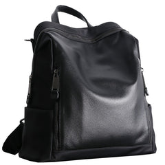 Black Nylon Satchel Backpack Womens Cute School Backpack Purse Black Nylon Leather Travel Rucksack for Ladies