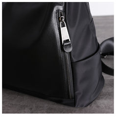 Black Nylon Satchel Backpack Womens Cute School Backpack Purse Black Nylon Leather Travel Rucksack for Ladies