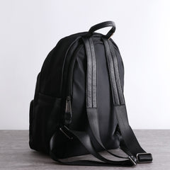 Black Nylon Satchel Backpack Womens School Backpack Purse Black Nylon Leather Travel Rucksack for Ladies