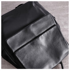 Black Nylon Satchel Backpack Womens School Backpacks Purse Nylon Leather Travel Rucksack for Ladies