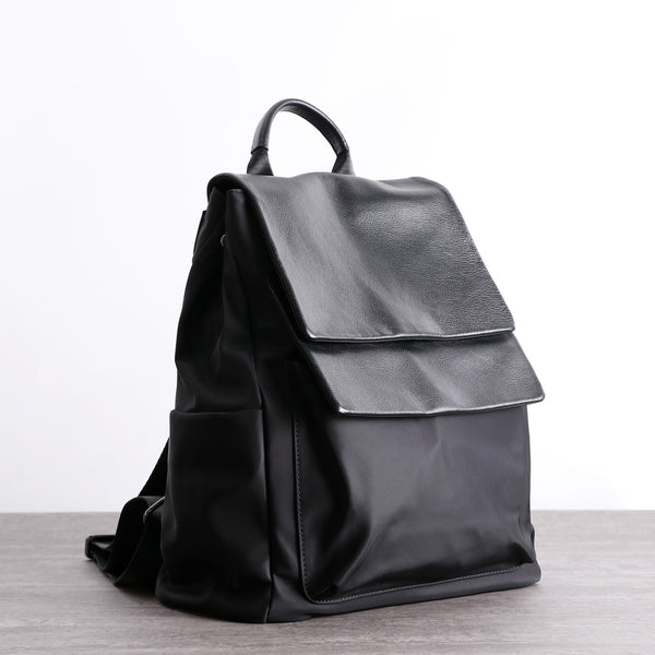 Black Nylon Satchel Backpack Womens School Backpacks - Back View