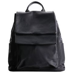 Black Nylon Satchel Backpack Womens School Backpacks Purse Nylon Leather Travel Rucksack for Ladies