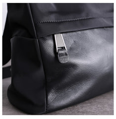Black Nylon Satchel Backpack Womens School Shoulder Backpack Purse Black Nylon Leather Travel Rucksack for Ladies