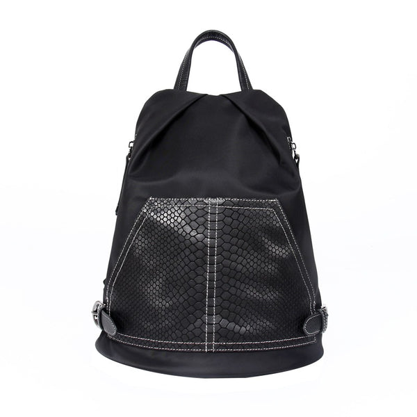 Black Nylon Satchel Backpack Womens Snake Pattern - Back View