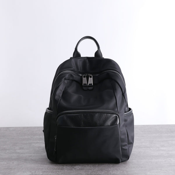 Black Nylon School Backpack Womens Satchel Backpack - Back View
