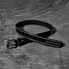 Cool Black Leather Metal Rivet Rock Belt Biker Motorcycle Belt Black Punk Leather Belt For Men