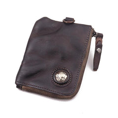 Brown Men Leather Front Pocket Wallets Card Holder Zip Card Holder Wallet For Men