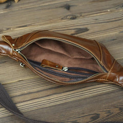 Brown MENS LEATHER FANNY PACK Coffee BUMBAG - Chain Detail