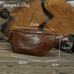 Brown MENS LEATHER FANNY PACK Coffee BUMBAG - Leather Texture Detail