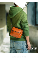 Fashion Simple Black Small Leather Men Side Bag Tan Messenger Bag Courier Bag For Men