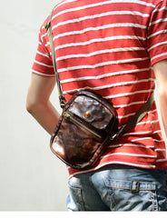 Cool Black Leather Men Small Vertical Messenger Bags Brown Side Bag Courier Bag For Men