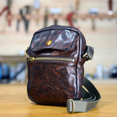 Cool Black Leather Men Small Vertical Messenger Bags Brown Side Bag Courier Bag For Men