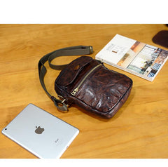Cool Black Leather Men Small Vertical Messenger Bags Brown Side Bag Courier Bag For Men