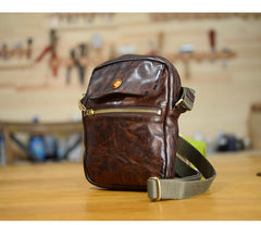 Cool Black Leather Men Small Vertical Messenger Bags Brown Side Bag Courier Bag For Men