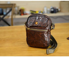 Cool Black Leather Men Small Vertical Messenger Bags Brown Side Bag Courier Bag For Men