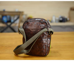 Cool Black Leather Men Small Vertical Messenger Bags Brown Side Bag Courier Bag For Men