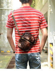 Cool Black Leather Men Small Vertical Messenger Bags Brown Side Bag Courier Bag For Men