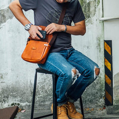Vintage Black Leather Men Small Brown Side Bag Black Messenger Bags Courier Bag For Men