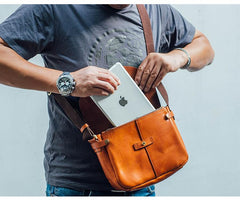 Vintage Black Leather Men Small Brown Side Bag Black Messenger Bags Courier Bag For Men
