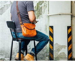 Vintage Black Leather Men Small Brown Side Bag Black Messenger Bags Courier Bag For Men
