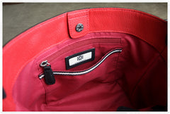 Pink Womens Leather Bucket Shoulder Purse Womens Barrel Leather Handbag Shoulder Bag for Ladies