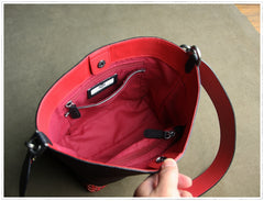 Pink Womens Leather Bucket Shoulder Purse Womens Barrel Leather Handbag Shoulder Bag for Ladies