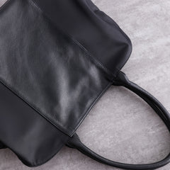 Black Womens Nylon Leather Shopper Bag Totes Womens Nylon Large Shoulder Shopper Purse Black Nylon Handbag Purse for Ladies