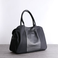 Black Womens Nylon Leather Shopper Bag Totes Womens Black Nylon Shoulder Shopper Purse Nylon Handbag Purse for Ladies