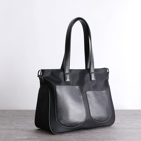 Black Womens Nylon Leather Shopper Totes Womens - Back View