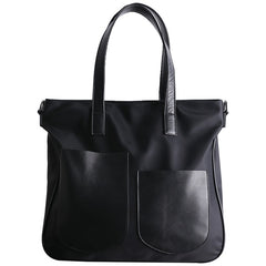 Black Womens Nylon Leather Shopper Totes Womens Nylon Shoulder Tote Black Nylon Handbag Purse for Ladies