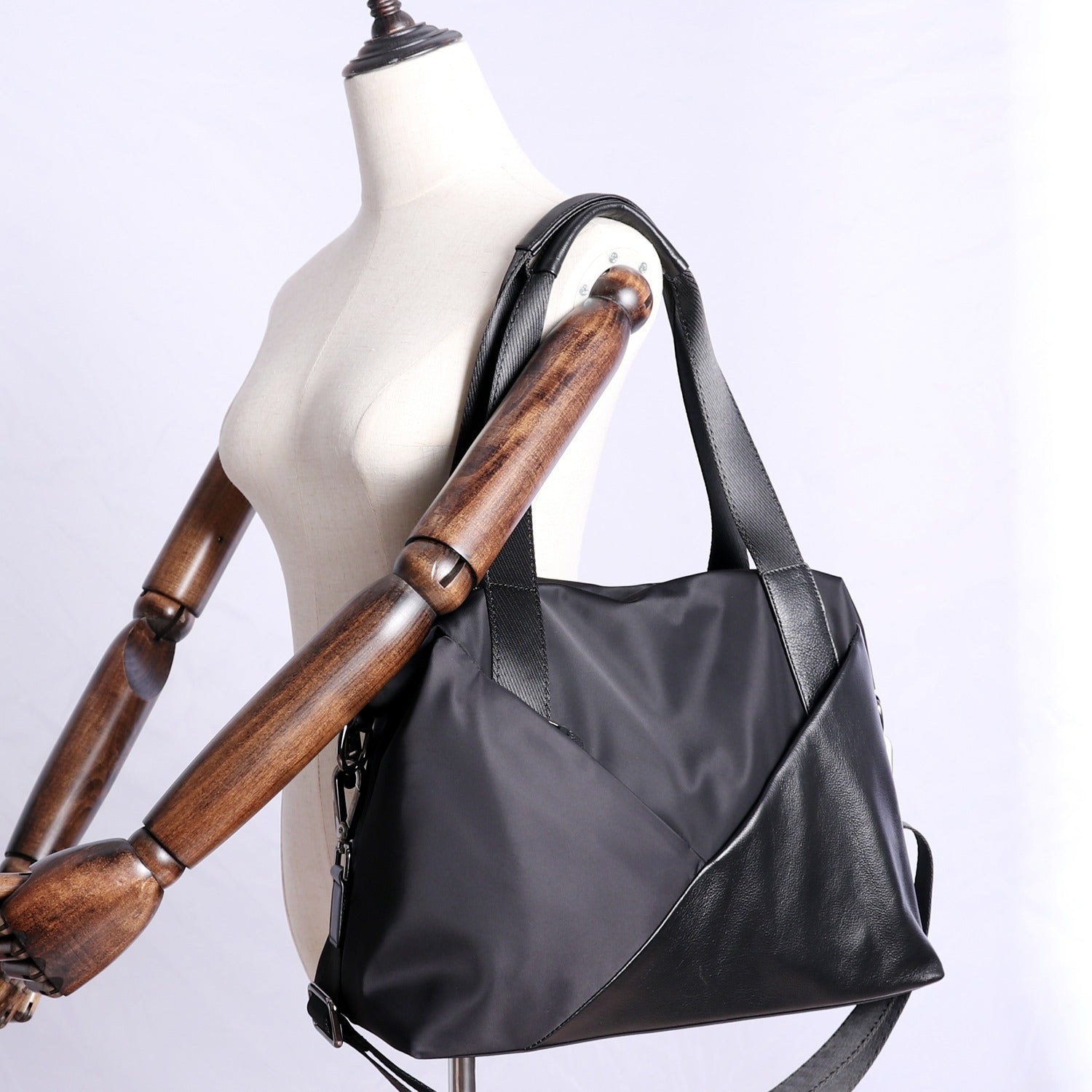 Black Womens Nylon Leather Shoulder Handbag Womens Black Nylon Totes Purse Nylon Handbag Purse for Ladies