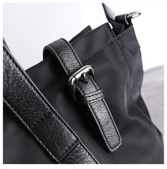 Womens Nylon Leather Tote Handbag Vertical Womens Black Nylon Shoulder Travel Purse Nylon Work Purse for Ladies