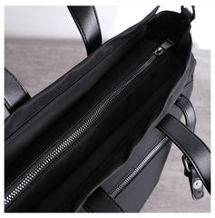 Black Womens Nylon Leather Tote Handbag Vertical Womens Black Nylon Shoulder Travel Purse Nylon Work Purse for Ladies
