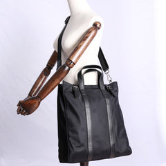 Black Womens Nylon Leather Tote Handbag Vertical Womens Black Nylon Shoulder Travel Purse Nylon Work Purse for Ladies