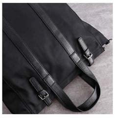 Womens Nylon Leather Tote Handbag Vertical Womens Black Nylon Shoulder Travel Purse Nylon Work Purse for Ladies