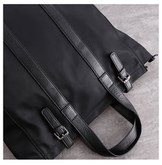 Black Womens Nylon Leather Tote Handbag Vertical Womens Black Nylon Shoulder Travel Purse Nylon Work Purse for Ladies