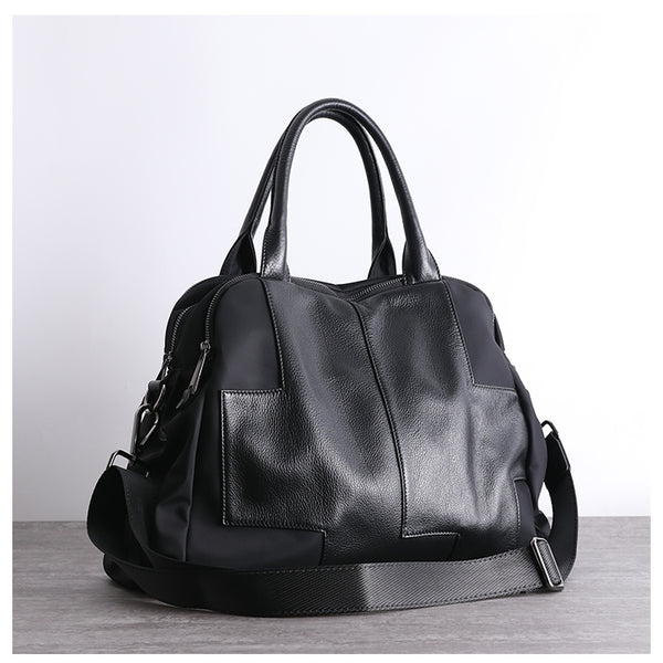 Black Womens Nylon Leather Travel Bag Totes - Back View