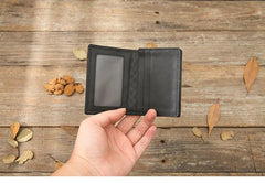 Black Braided Leather Mens Small Wallets Bifold Slim Front Pocket Wallet Card Holder for Men