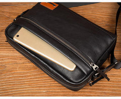 Fashion Black Mens Leather 10 inches Mens Small Messenger Bag Brown Courier Bag Postman Bag for Men