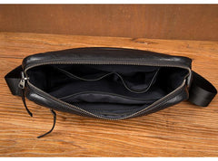 Fashion Black Mens Leather 10 inches Mens Small Messenger Bag Brown Courier Bag Postman Bag for Men