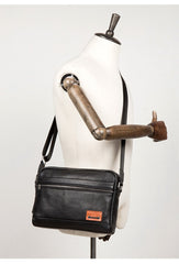 Fashion Black Mens Leather 10 inches Mens Small Messenger Bag Brown Courier Bag Postman Bag for Men