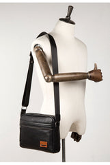 Fashion Black Mens Leather 10 inches Mens Small Messenger Bag Brown Courier Bag Postman Bag for Men