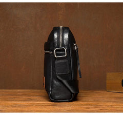 Fashion Black Mens Leather 10 inches Mens Small Messenger Bag Brown Courier Bag Postman Bag for Men
